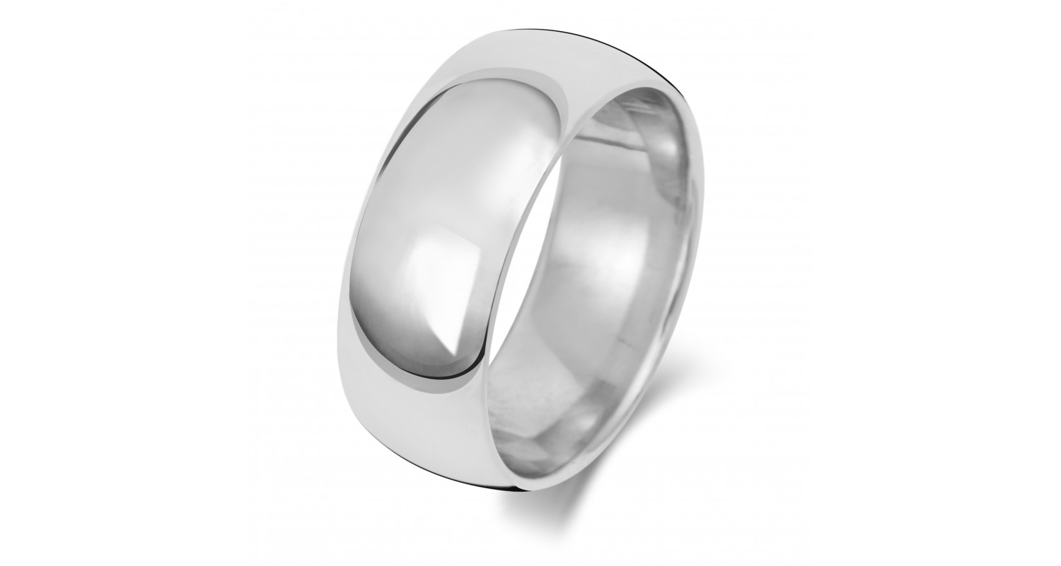 9ct White Gold Court 8mm Heavyweight Band